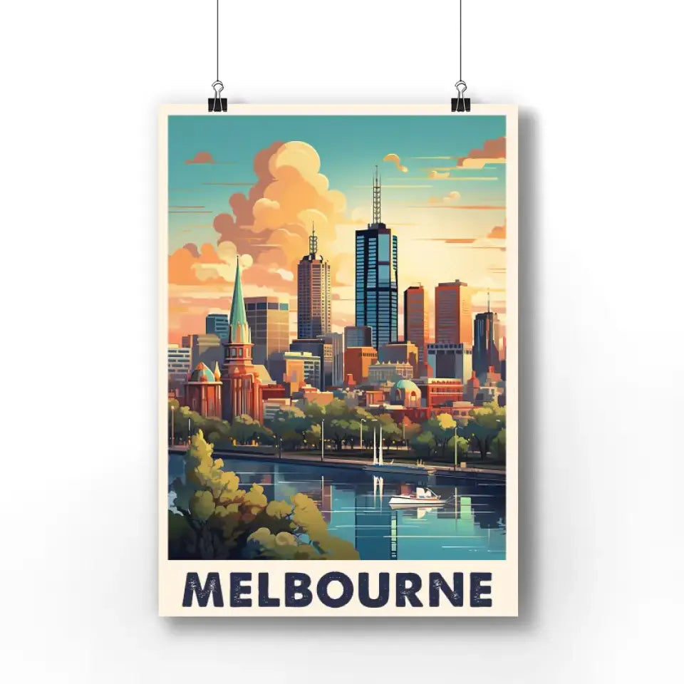 Melbourne City Vintage Travel Poster | Melbourne Travel Poster Print  | Australia Retro Travel Poster Gift
