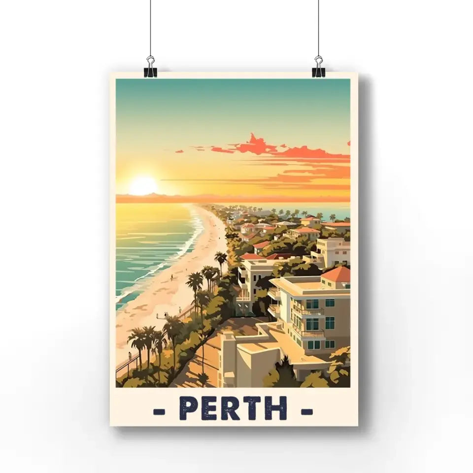 Cottesloe Beach Vintage Travel Poster | Perth Travel Poster Print  | Australia Retro Travel Poster Gift