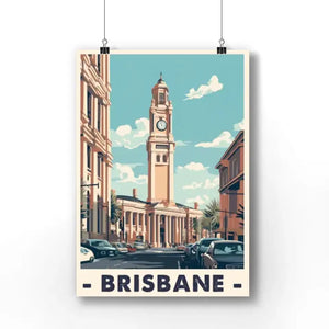 Brisbane City Hall Vintage Travel Poster | Brisbane Travel Poster Print | Australia Retro Travel Poster Gift