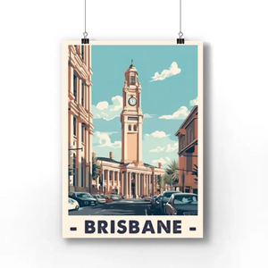 Brisbane City Hall Vintage Travel Poster | Brisbane Travel Poster Print | Australia Retro Travel Poster Gift