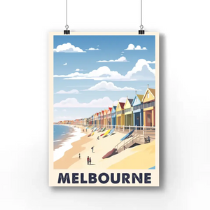 Melbourne Brighton Beach Vintage Travel Poster | Melbourne Travel Poster Print | Australia Retro Travel Poster Gift