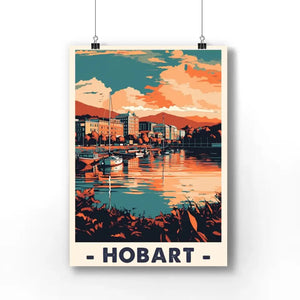 Hobart Waterfront Vintage Travel Poster | Hobart Travel Poster Print | Australia Retro Travel Poster Gift